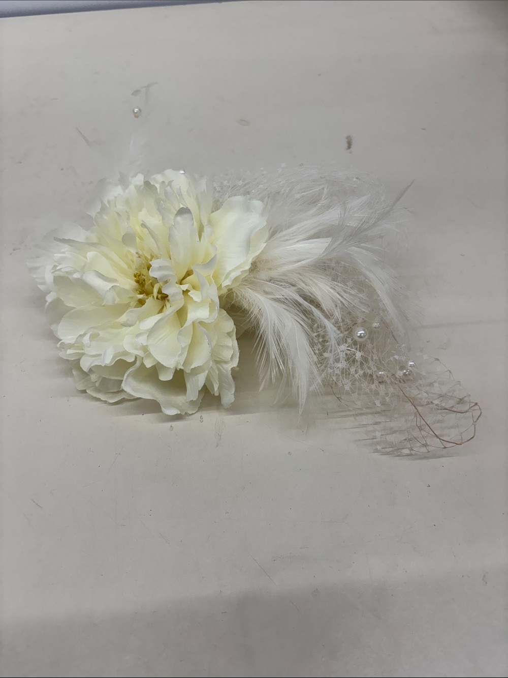 Ivory Floral Feather Hair Comb with Netting